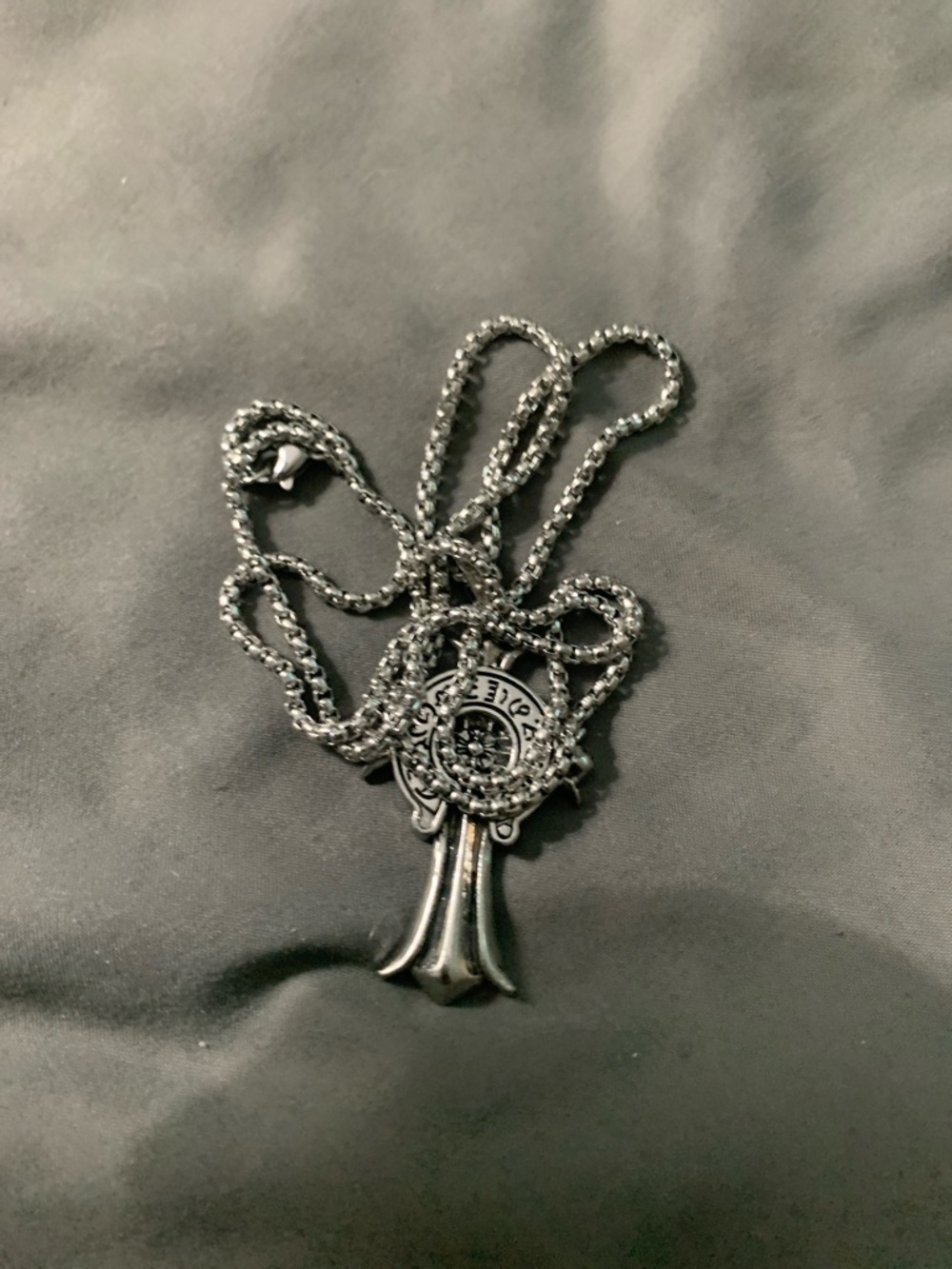 Silver Gothic Cross Pendant Necklace - Silver